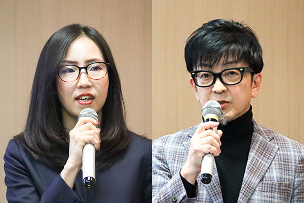 ヴィアトリスが4月に開催したメディアセミナーに登壇した同社の浅見優子氏(左)と大坪天平医師の写真